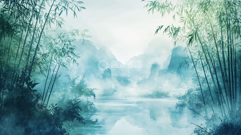 高清大图下载【趣麦麦图】竹林山水背景31