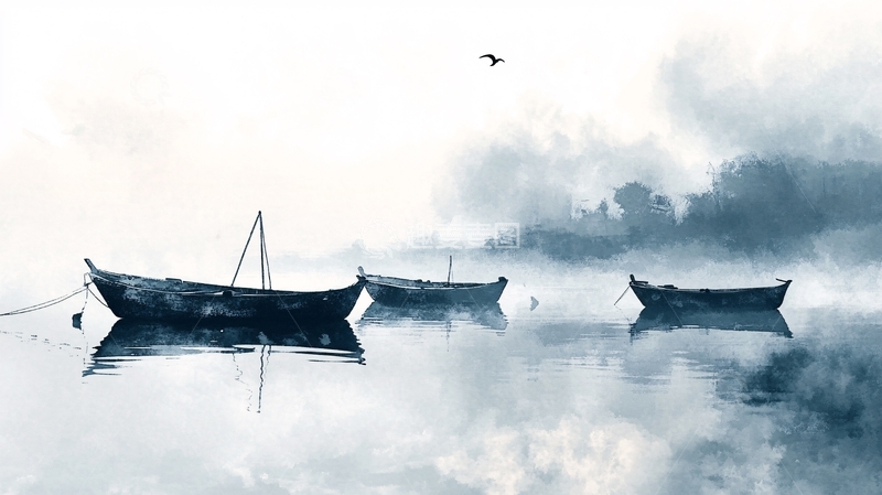 高清大图下载【趣麦麦图】孤舟插画5