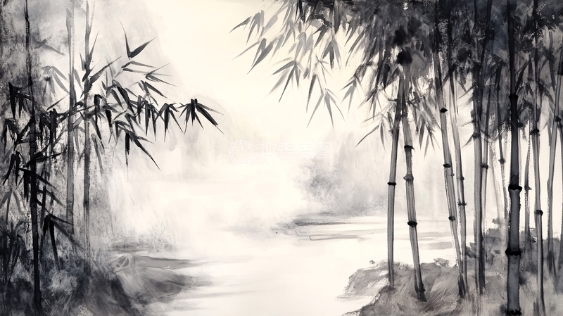 高清大图下载【趣麦麦图】意境竹林山水画10