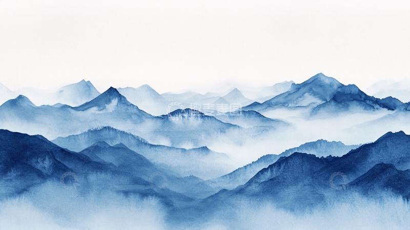 高清大图下载【趣麦麦图】蓝色现代山水画2