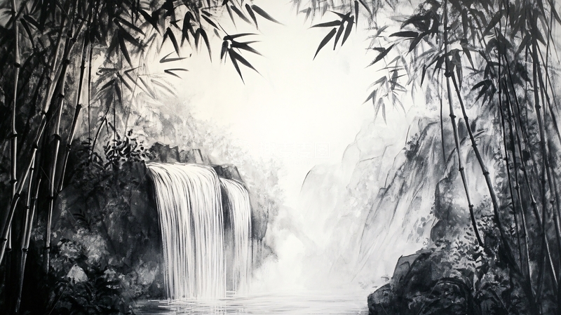 高清大图下载【趣麦麦图】竹林山水背景32