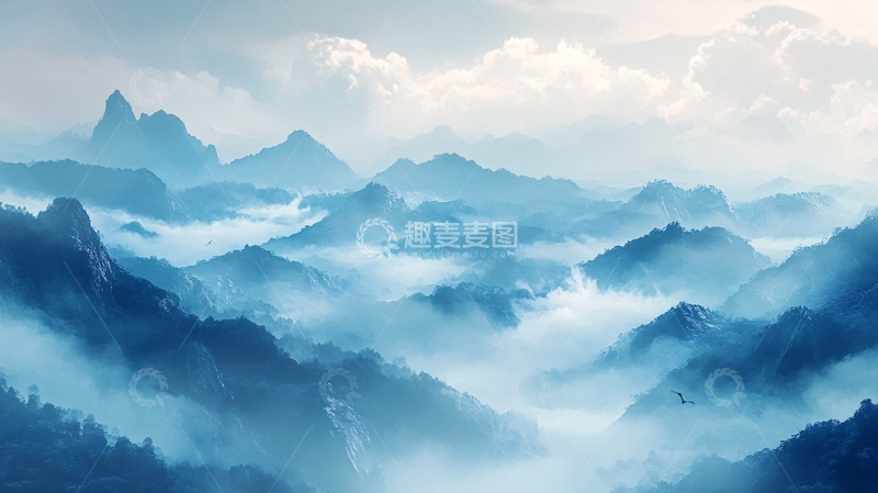 高清大图下载【趣麦麦图】墨韵禅意山峰云雾意境22