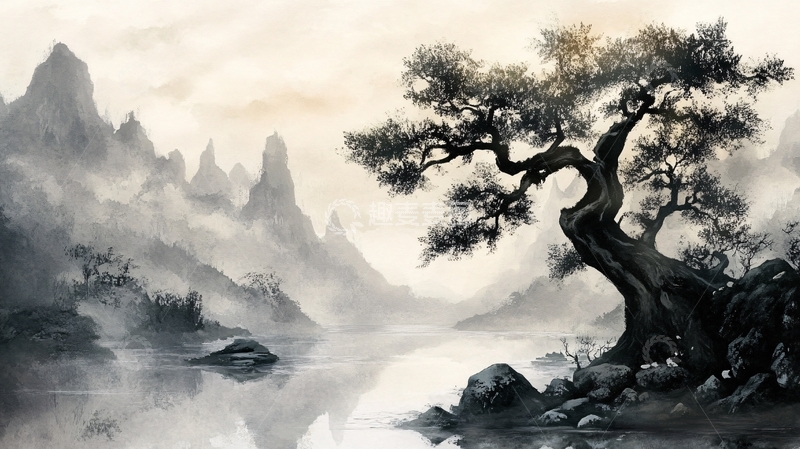 高清大图下载【趣麦麦图】仙境古树插画