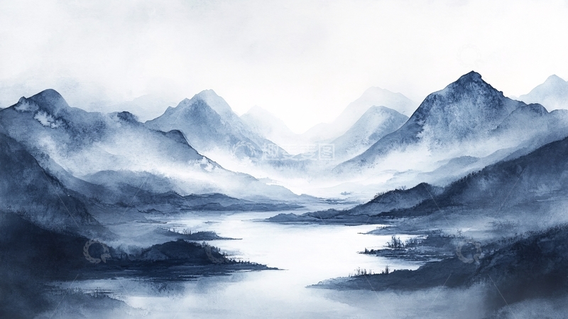 高清大图下载【趣麦麦图】蓝调山水画7