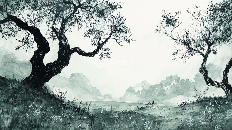高清大图下载【趣麦麦图】仙境古树插画1
