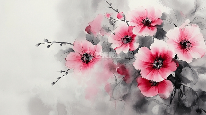 高清大图下载【趣麦麦图】水墨扶桑花