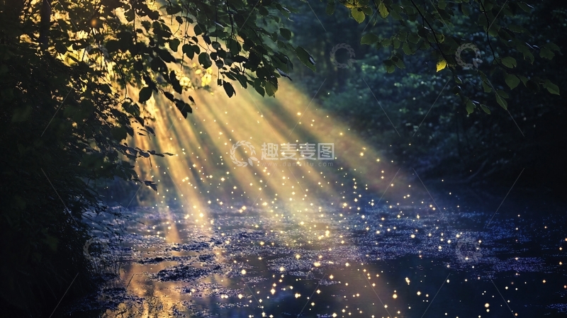 高清大图下载【趣麦麦图】阳光在森林河流里