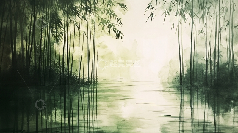 高清大图下载【趣麦麦图】意境竹林山水画11