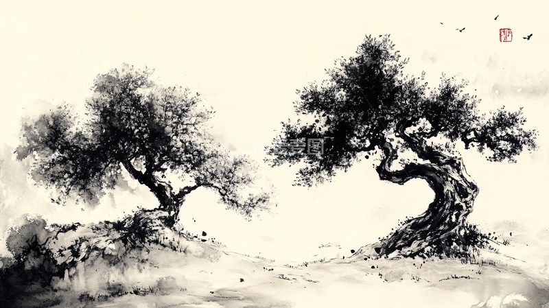 高清大图下载【趣麦麦图】意境水墨古树5