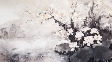 意境风景画水彩荷花14