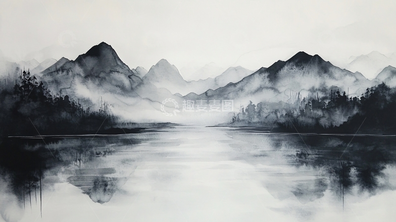 高清大图下载【趣麦麦图】山水风光禅意水彩画23