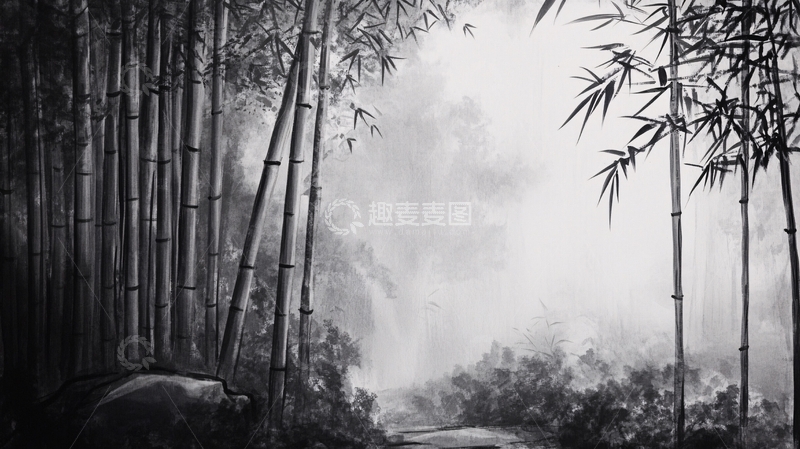 高清大图下载【趣麦麦图】古典水墨竹林10