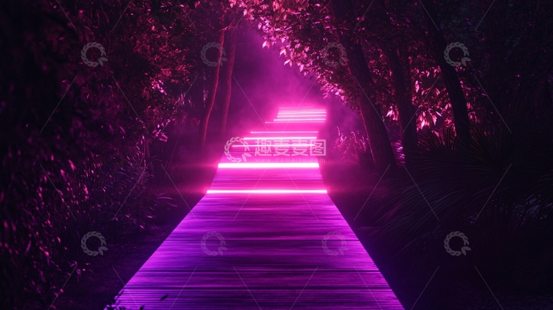 高清大图下载【趣麦麦图】栈道步道灯光