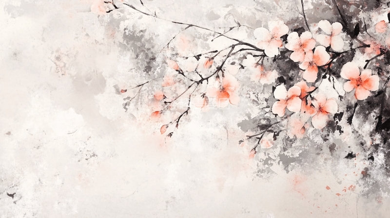 高清大图下载【趣麦麦图】水彩梅花墙纸18