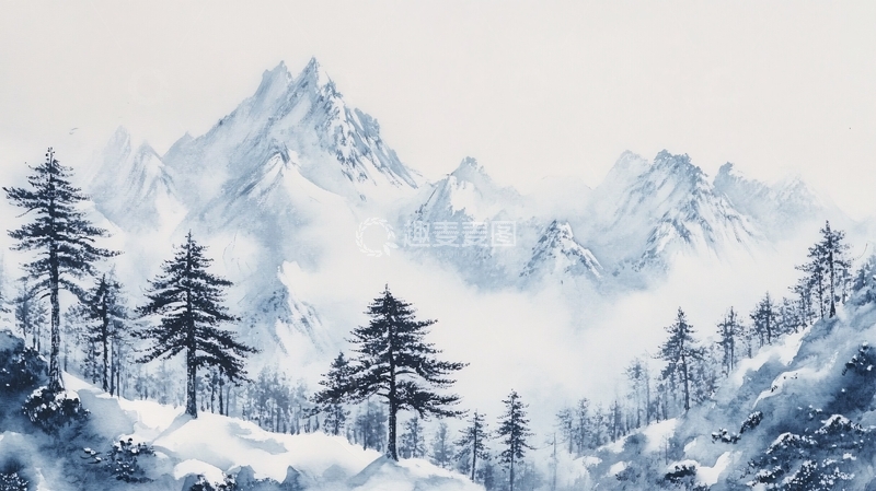 高清大图下载【趣麦麦图】雪山壁画挂画壁纸墙纸2