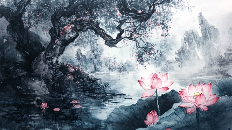 高清大图下载【趣麦麦图】油画荷花荷花画