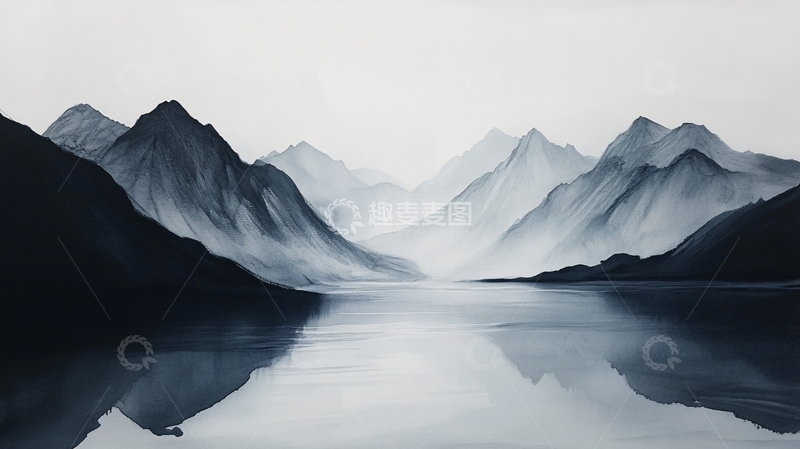 高清大图下载【趣麦麦图】蓝调山水画9