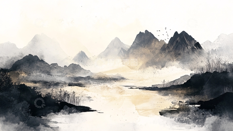 高清大图下载【趣麦麦图】山水风光禅意水彩画26