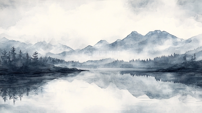 高清大图下载【趣麦麦图】山水风光禅意水彩画24