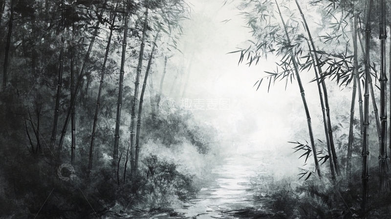 高清大图下载【趣麦麦图】竹林油画6