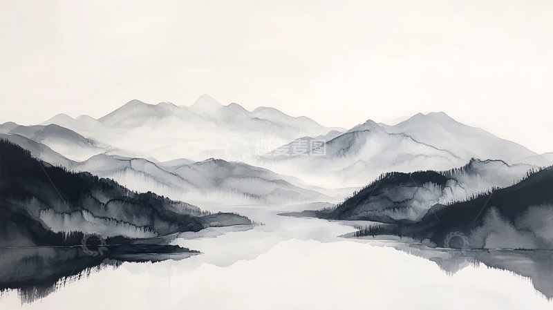 高清大图下载【趣麦麦图】山水风光禅意水彩画27