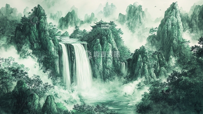 高清大图下载【趣麦麦图】水墨数字画山水画壁纸13