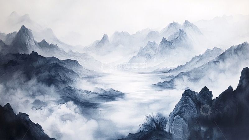 高清大图下载【趣麦麦图】蓝调山水画10