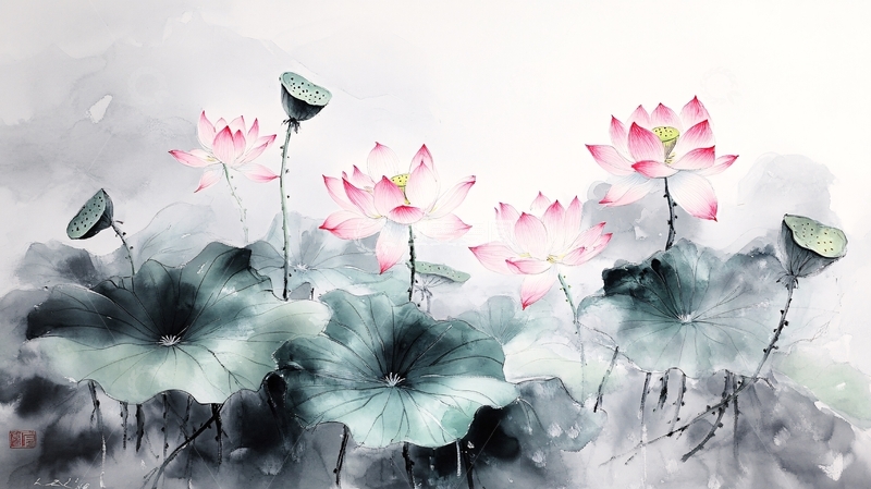 高清大图下载【趣麦麦图】意境风景画水彩荷花17