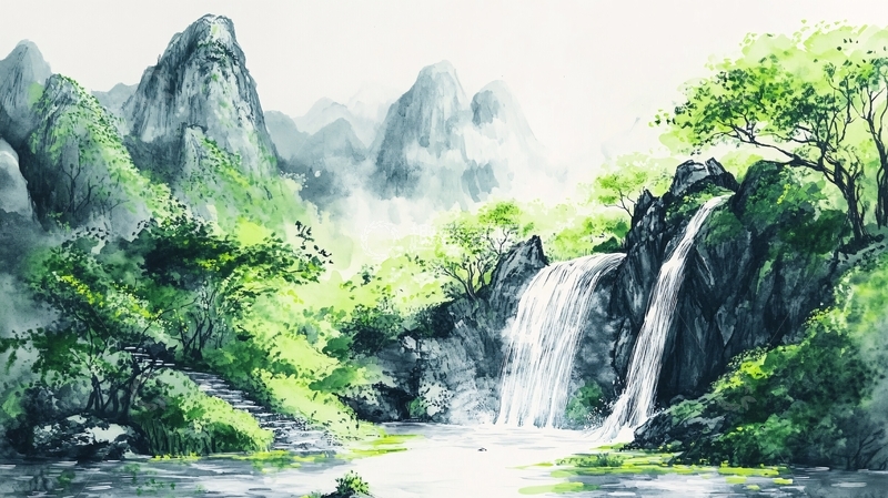 高清大图下载【趣麦麦图】水墨数字画山水画壁纸14