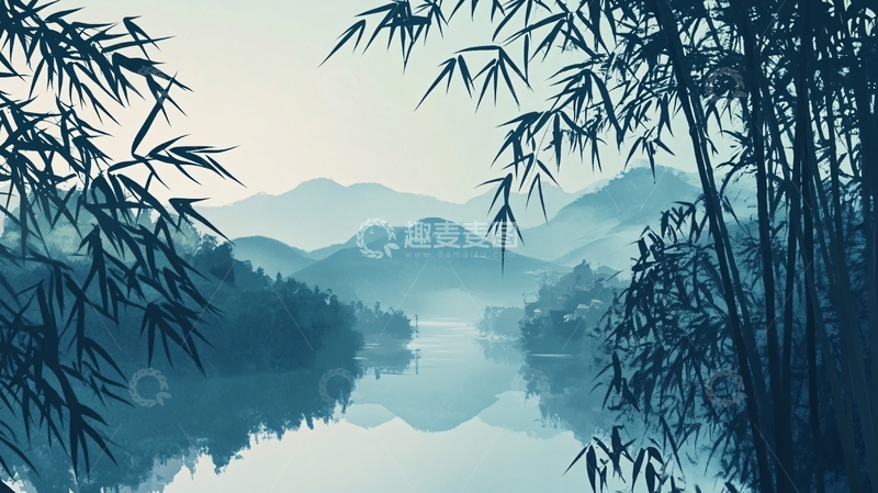 高清大图下载【趣麦麦图】竹林山水背景33