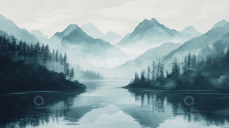 高清大图下载【趣麦麦图】山湖插画79