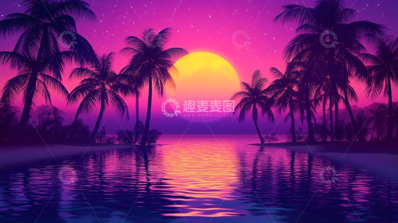 高清大图下载【趣麦麦图】棕榈树夜景