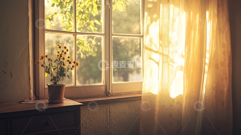 高清大图下载【趣麦麦图】清晨窗外绿荫下的黄花4