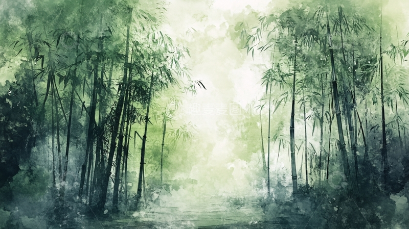 高清大图下载【趣麦麦图】竹林油画7