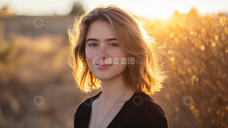 高清大图下载【趣麦麦图】夕阳下的美女1