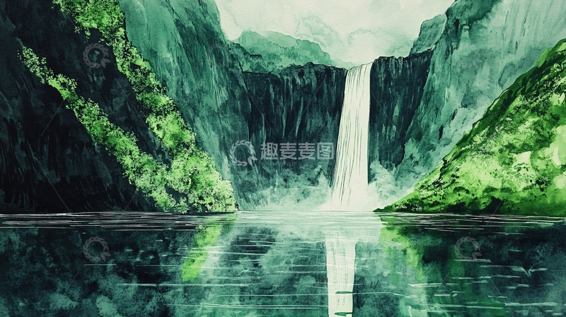 高清大图下载【趣麦麦图】瀑布插画2