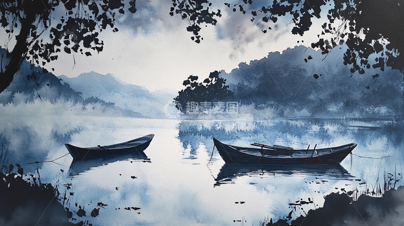 高清大图下载【趣麦麦图】孤舟插画9