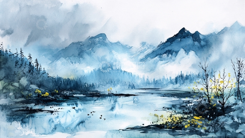 高清大图下载【趣麦麦图】加拿大水彩水墨山水