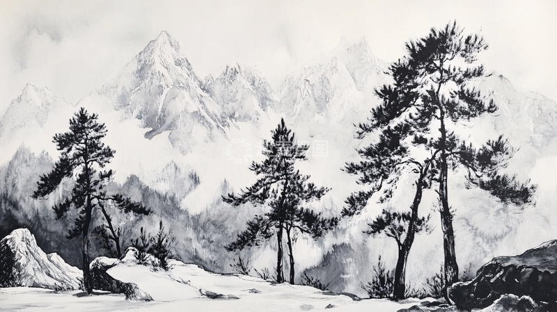 高清大图下载【趣麦麦图】雪峰画