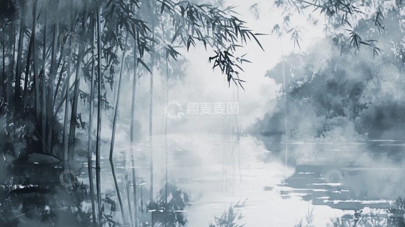 高清大图下载【趣麦麦图】水墨山水竹林10