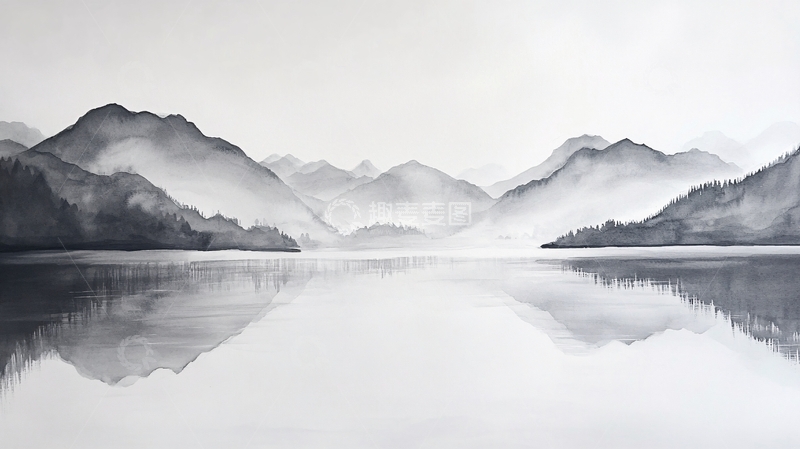 高清大图下载【趣麦麦图】水墨山水倒影禅境3