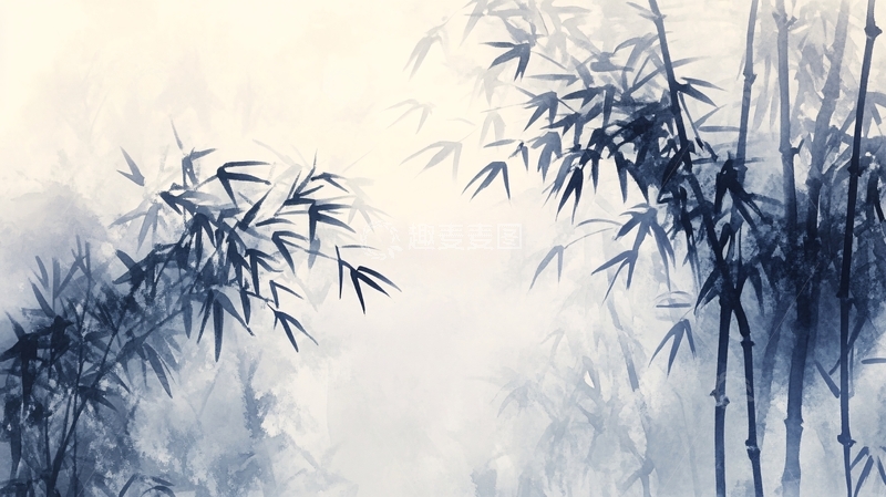 高清大图下载【趣麦麦图】意境水墨竹林装饰画