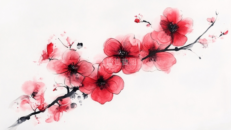 高清大图下载【趣麦麦图】水墨红小红花