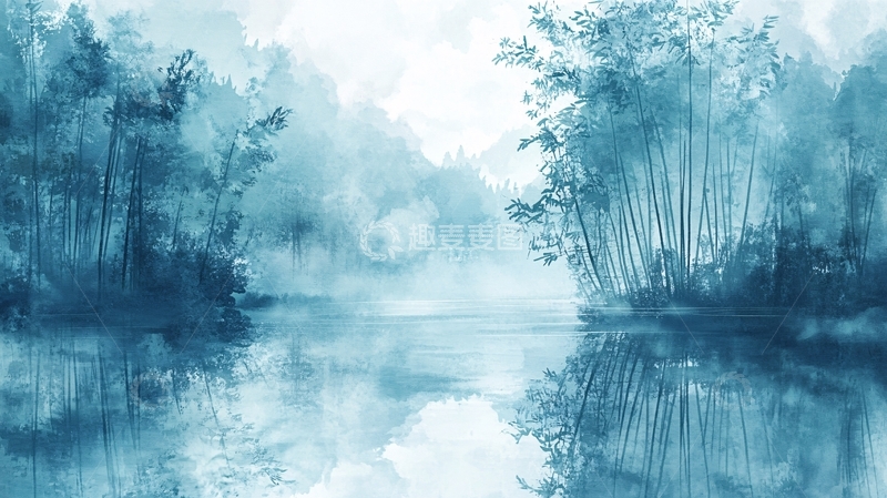 高清大图下载【趣麦麦图】意境竹林山水画15