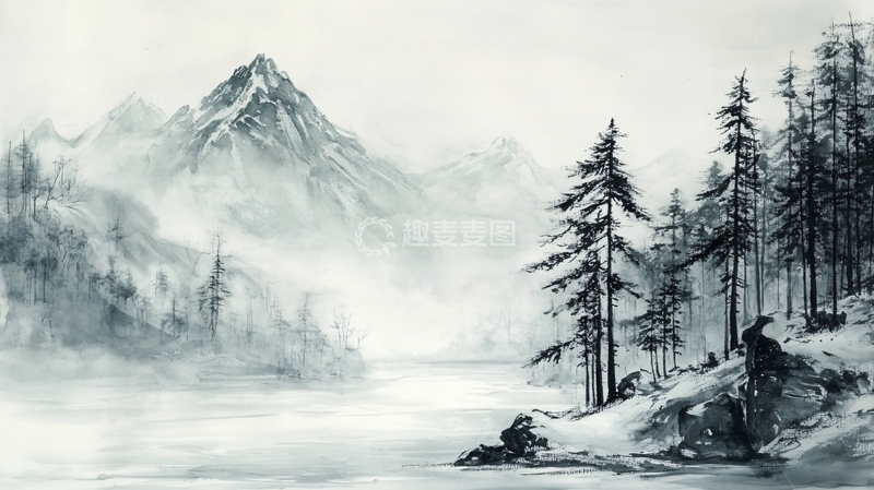 高清大图下载【趣麦麦图】水墨数字画山水画壁纸15