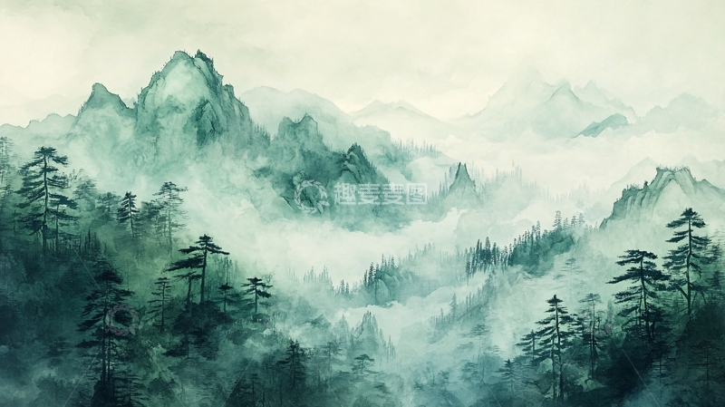 高清大图下载【趣麦麦图】雾霾山水画9