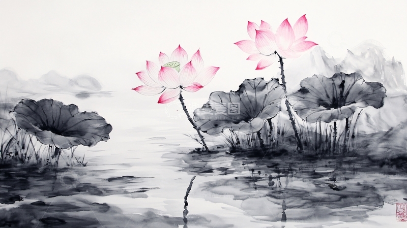 高清大图下载【趣麦麦图】巨幅水墨荷花3