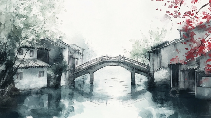 高清大图下载【趣麦麦图】古桥插画4