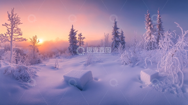 高清大图下载【趣麦麦图】雪景日出全景10