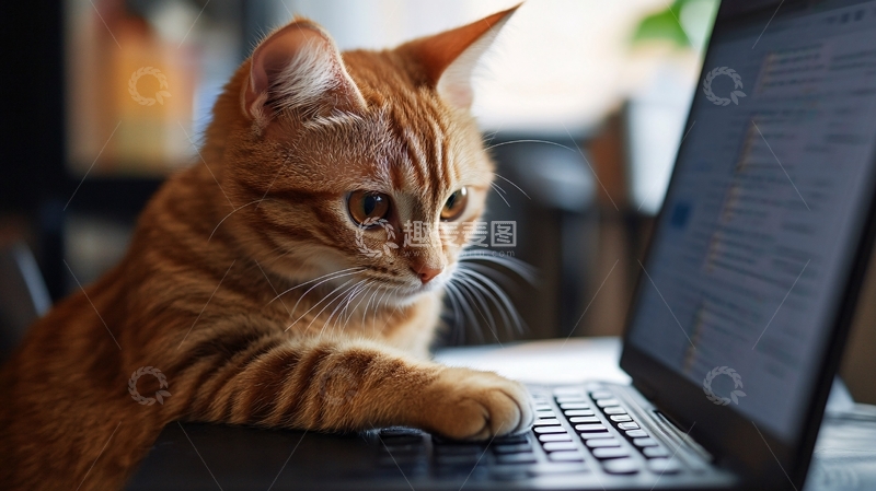 高清大图下载【趣麦麦图】一只猫在电脑旁边